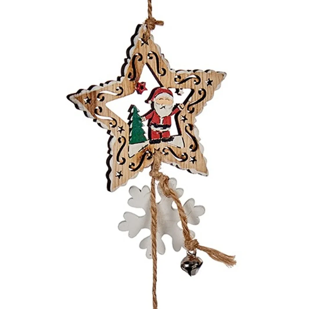 Décorations de Noël Étoile Père Noël Blanc Marron Rouge Vert Bois 8 x 0,5 x 105 cm (12 Unités) – Image 2