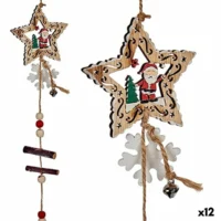 Décorations de Noël Étoile Père Noël Blanc Marron Rouge Vert Bois 8 x 0,5 x 105 cm (12 Unités)